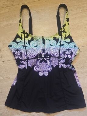 Athleta Black Floral Print Tankini Top